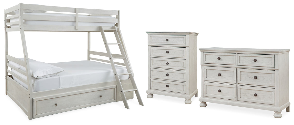 Robbinsdale Antique White Twin over Full Bunk Bed, Dresser and Chest from Ashley - Luna Furniture