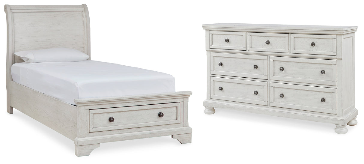 Robbinsdale Antique White Twin Sleigh Storage Bed and Dresser from Ashley - Luna Furniture