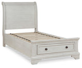 Robbinsdale Antique White Twin Sleigh Storage Bed and Dresser from Ashley - Luna Furniture