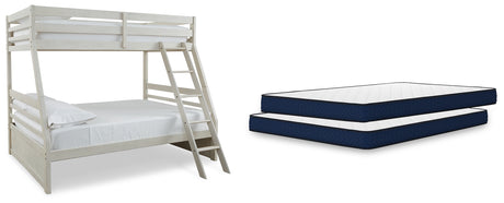 Robbinsdale Antique White Twin over Full Bunk Bed and Mattresses from Ashley - Luna Furniture