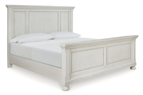 Robbinsdale California King Panel Bed with Mirrored Dresser, Chest and 2 Nightstands in Antique White from Ashley - Luna Furniture