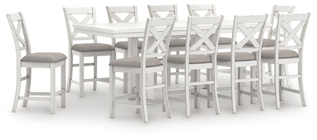 Robbinsdale Counter Height Dining Table and 10 Barstools in Antique White from Ashley - Luna Furniture
