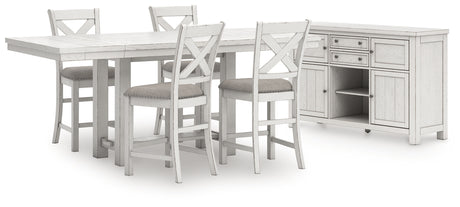 Robbinsdale Antique White Counter Height Dining Table and 4 Barstools with Storage from Ashley - Luna Furniture