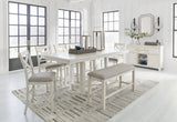 Robbinsdale Antique White Counter Height Dining Table and 6 Barstools and Bench with Storage from Ashley Furniture - Luna Furniture