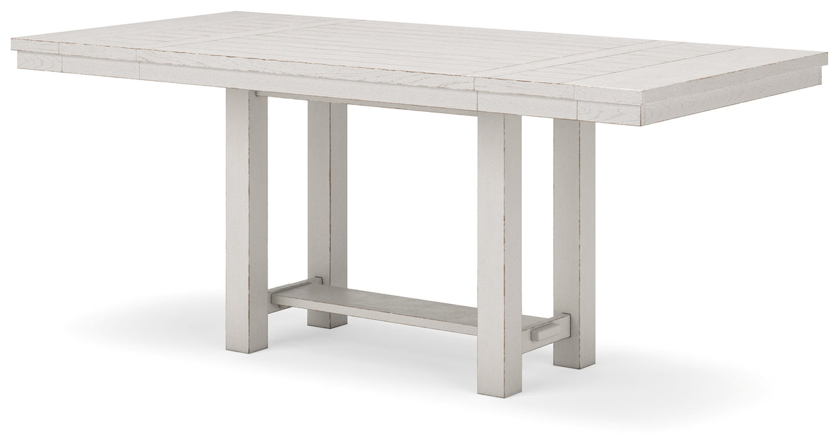 Robbinsdale Antique White Counter Height Dining Table and 6 Barstools and Bench with Storage from Ashley Furniture - Luna Furniture