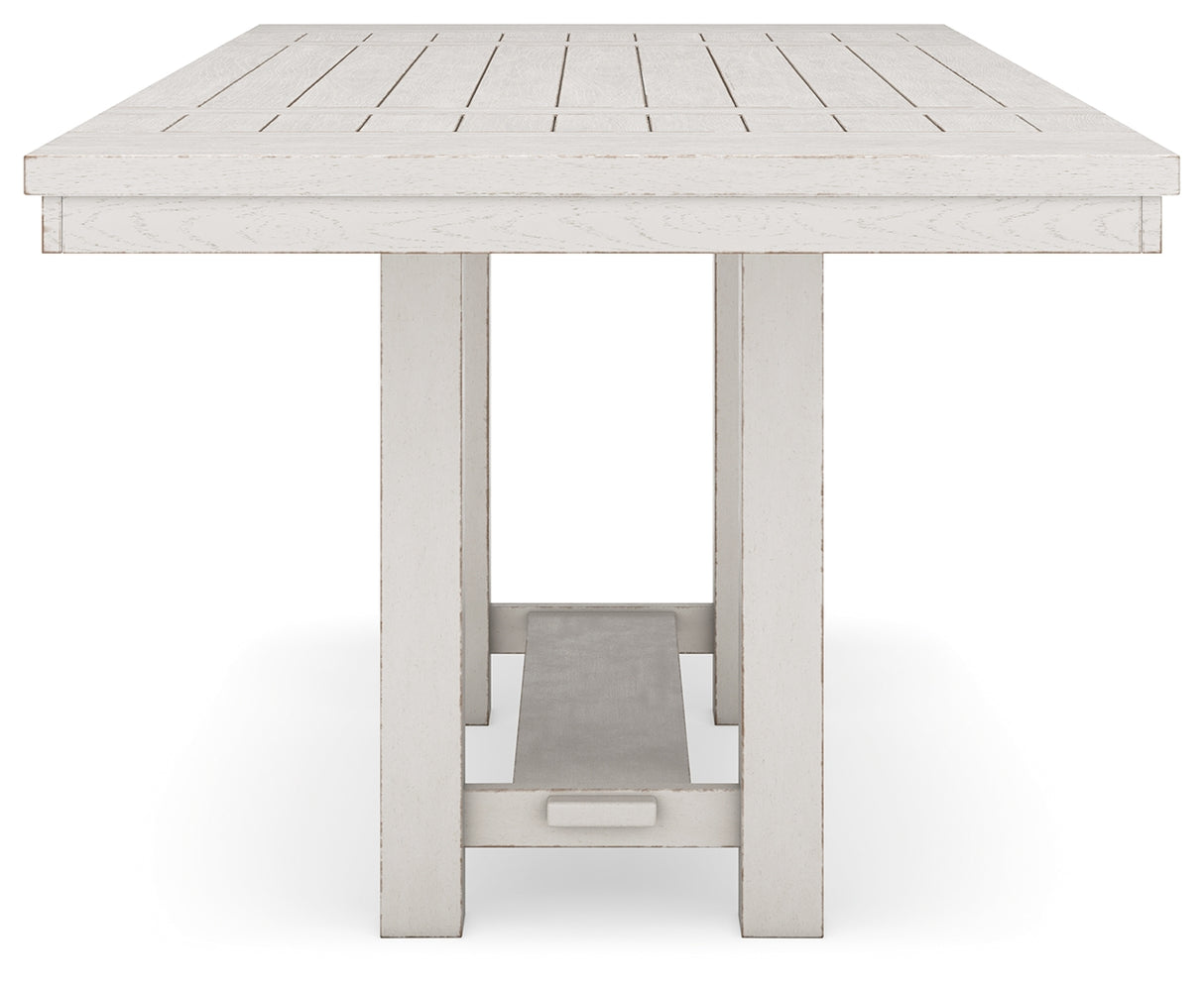Robbinsdale Antique White Counter Height Dining Table and 6 Barstools and Bench with Storage from Ashley Furniture - Luna Furniture