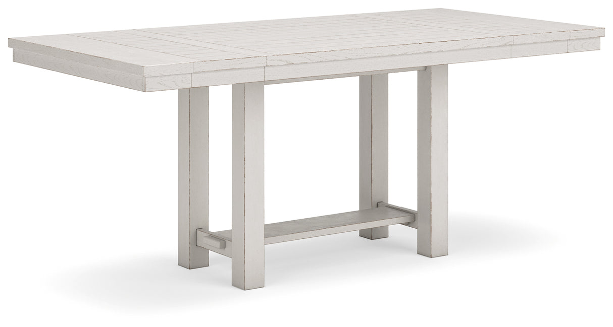 Robbinsdale Antique White Counter Height Dining Table and 6 Barstools and Bench with Storage from Ashley Furniture - Luna Furniture