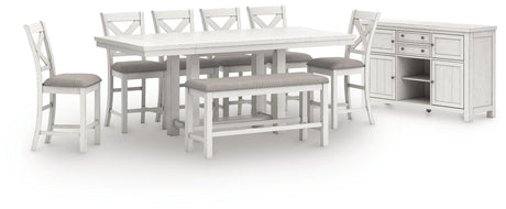 Robbinsdale Antique White Counter Height Dining Table and 6 Barstools and Bench with Storage from Ashley - Luna Furniture