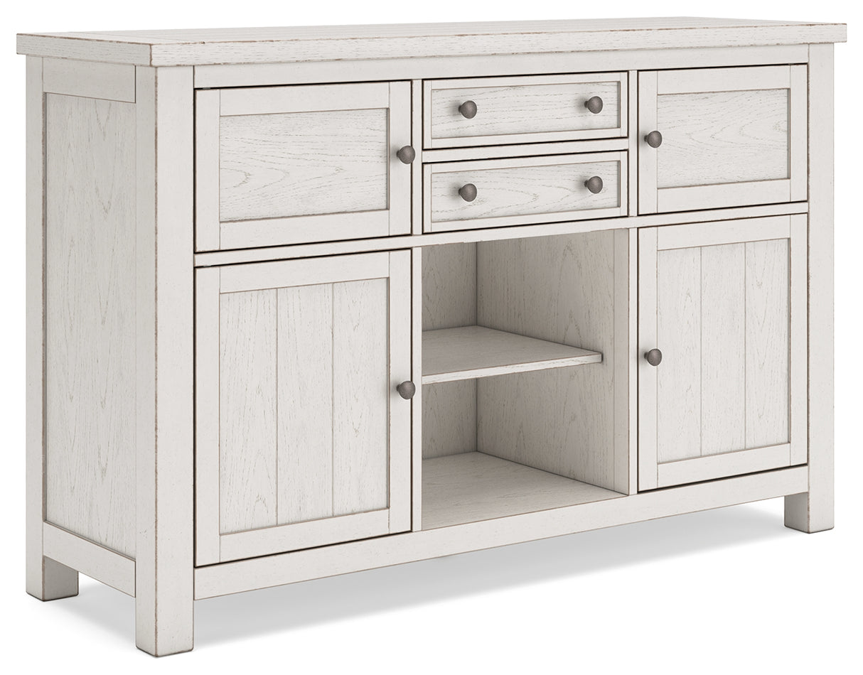 Robbinsdale Antique White Counter Height Dining Table and 6 Barstools and Bench with Storage from Ashley Furniture - Luna Furniture