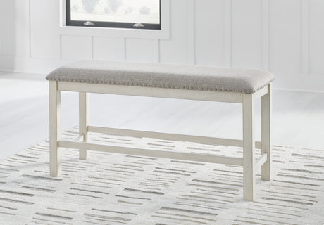 Robbinsdale Antique White Counter Height Dining Table and 6 Barstools and Bench with Storage from Ashley - Luna Furniture