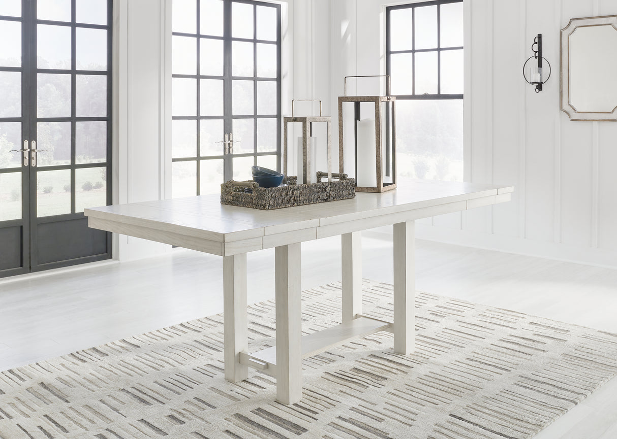 Robbinsdale Antique White Counter Height Dining Table and 6 Barstools and Bench with Storage from Ashley Furniture - Luna Furniture