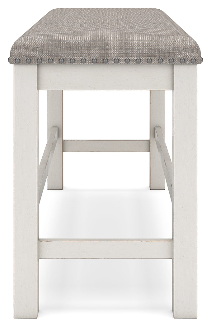 Robbinsdale Antique White Counter Height Dining Table and 6 Barstools and Bench with Storage from Ashley Furniture - Luna Furniture