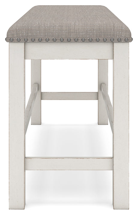 Robbinsdale Antique White Counter Height Dining Table and 6 Barstools and Bench with Storage from Ashley - Luna Furniture