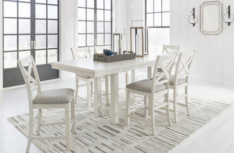 Robbinsdale Counter Height Dining Table and 6 Barstools in Antique White from Ashley - Luna Furniture