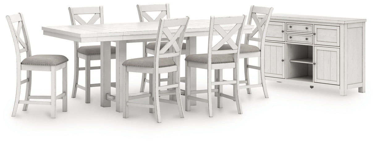 Robbinsdale Antique White Counter Height Dining Table and 6 Barstools with Storage from Ashley Furniture - Luna Furniture