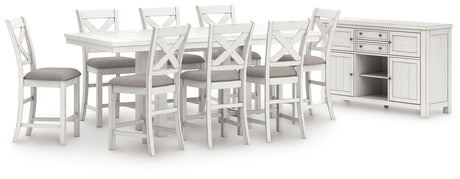 Robbinsdale Antique White Counter Height Dining Table and 8 Barstools with Storage from Ashley - Luna Furniture