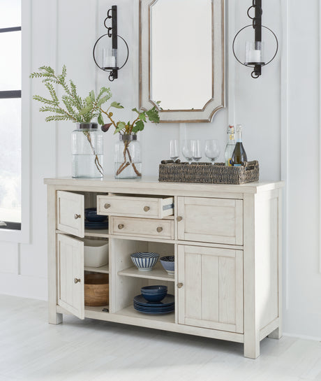Robbinsdale Antique White Counter Height Dining Table and 8 Barstools with Storage from Ashley - Luna Furniture