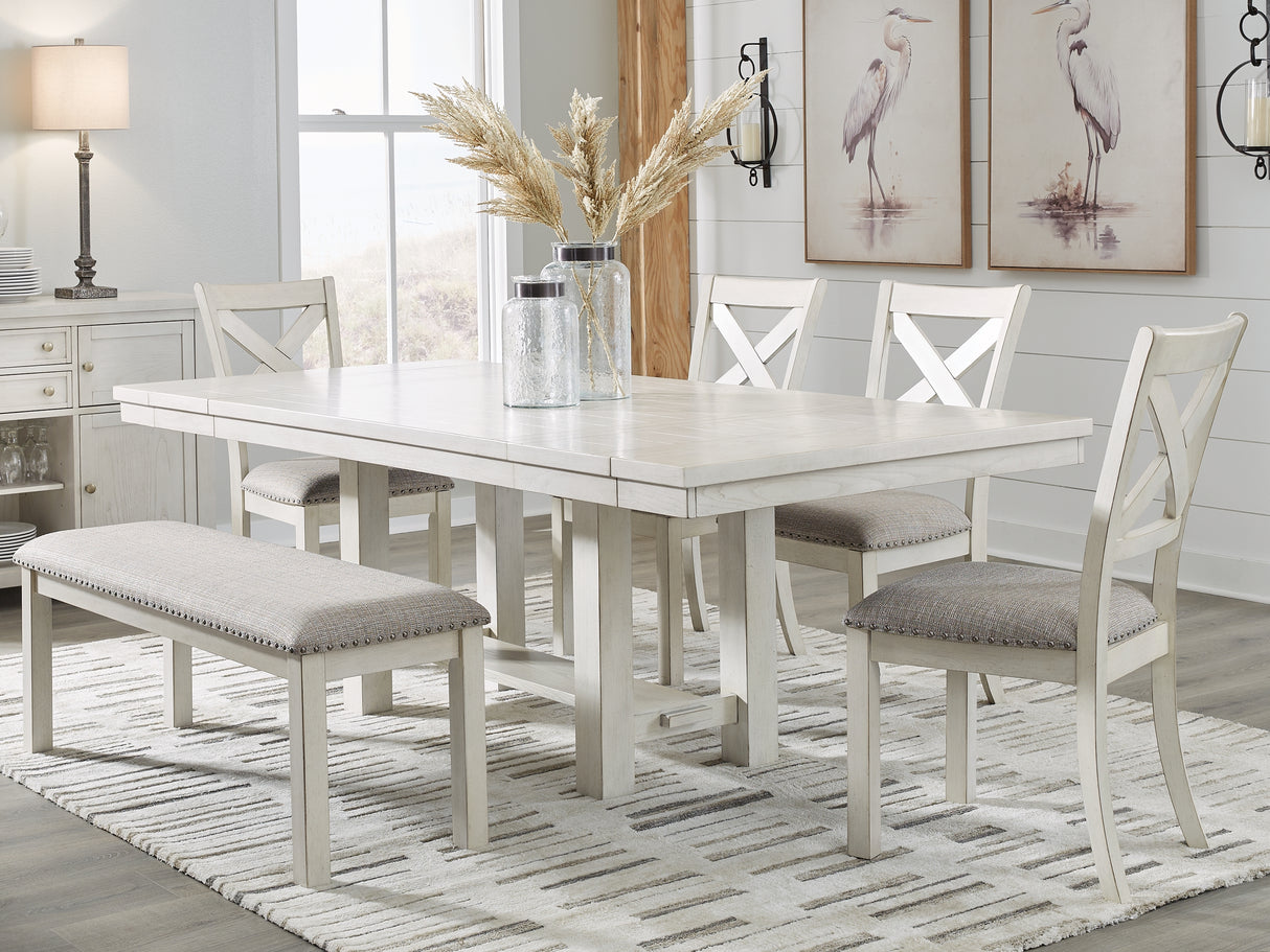 Robbinsdale Dining Table and 4 Chairs and Bench in Antique White from Ashley - Luna Furniture