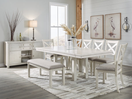 Robbinsdale Dining Table and 6 Chairs and Bench with Storage in Antique White from Ashley - Luna Furniture