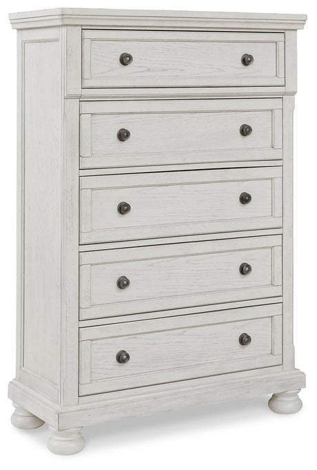 Robbinsdale Queen Panel Bed with Mirrored Dresser and Chest in Antique White from Ashley - Luna Furniture