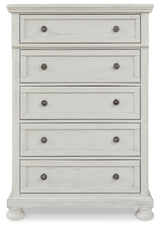 Robbinsdale Queen Panel Storage Bed with Mirrored Dresser and Chest in Antique White from Ashley - Luna Furniture