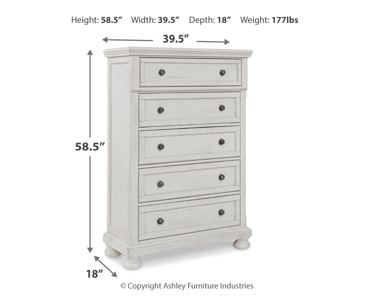 Robbinsdale Queen Panel Storage Bed with Mirrored Dresser and Chest in Antique White from Ashley - Luna Furniture