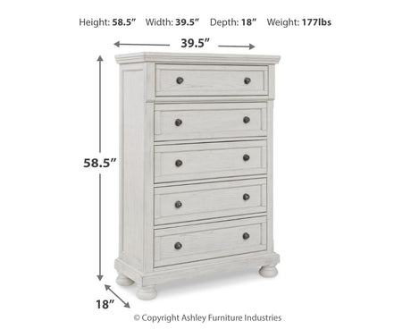Robbinsdale Queen Panel Storage Bed with Mirrored Dresser and Chest in Antique White from Ashley - Luna Furniture