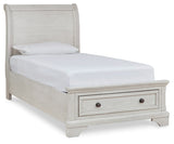 Robbinsdale Twin Sleigh Storage Bed with Mirrored Dresser and Nightstand in Antique White from Ashley - Luna Furniture