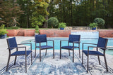 Rocky Creek Blue/Gray Outdoor Sling Arm Chair (Set of 4) from Ashley - Luna Furniture