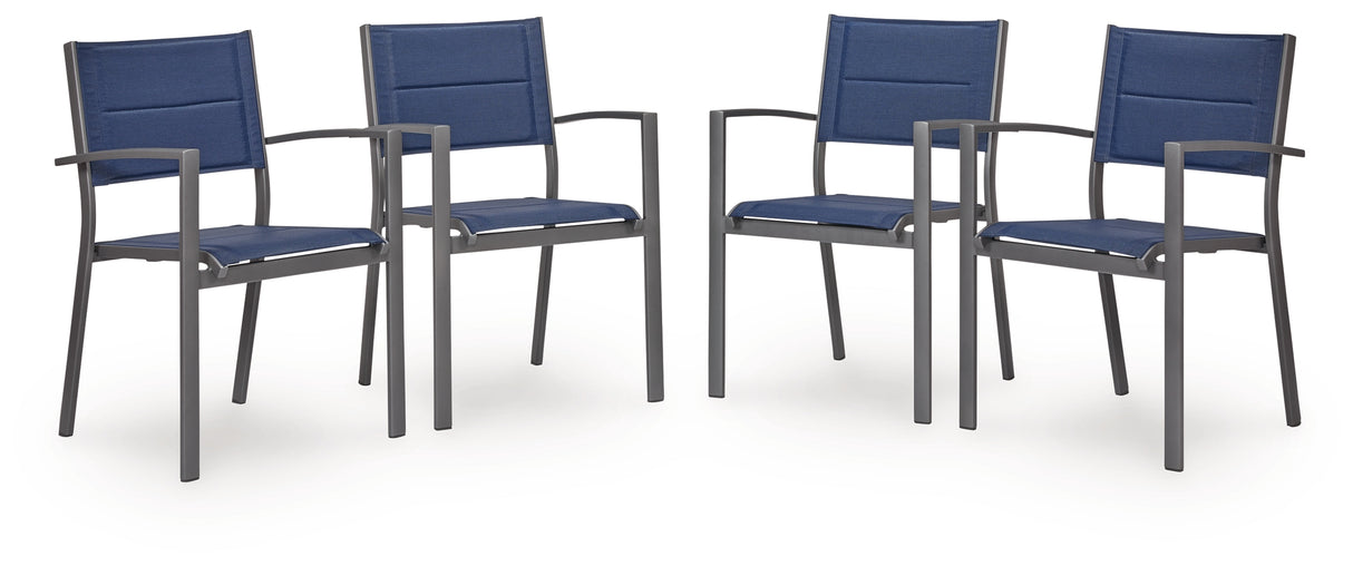 Rocky Creek Blue/Gray Outdoor Sling Arm Chair (Set of 4) from Ashley - Luna Furniture