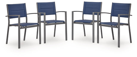 Rocky Creek Blue/Gray Outdoor Sling Arm Chair (Set of 4) from Ashley - Luna Furniture