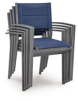 Rocky Creek Blue/Gray Outdoor Sling Arm Chair (Set of 4) from Ashley - Luna Furniture