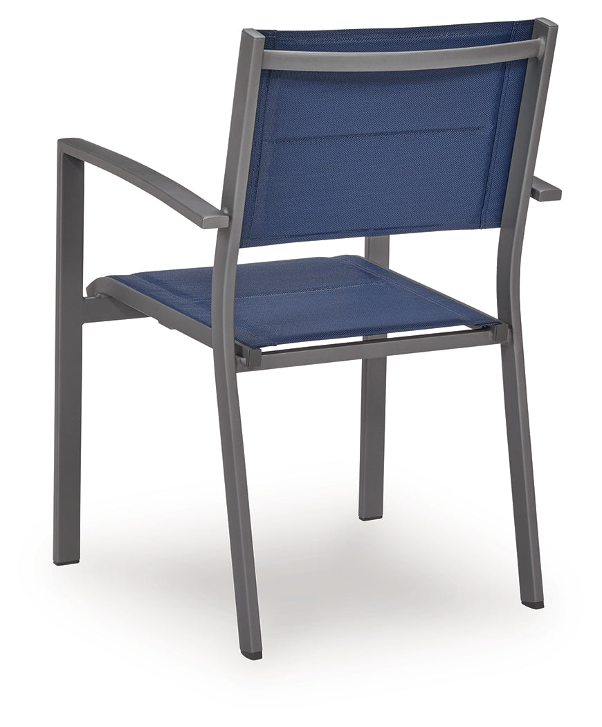 Rocky Creek Blue/Gray Outdoor Sling Arm Chair (Set of 4) from Ashley - Luna Furniture