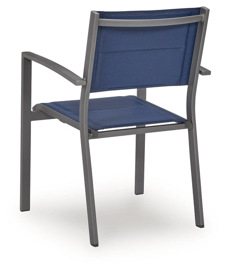 Rocky Creek Blue/Gray Outdoor Sling Arm Chair (Set of 4) from Ashley - Luna Furniture