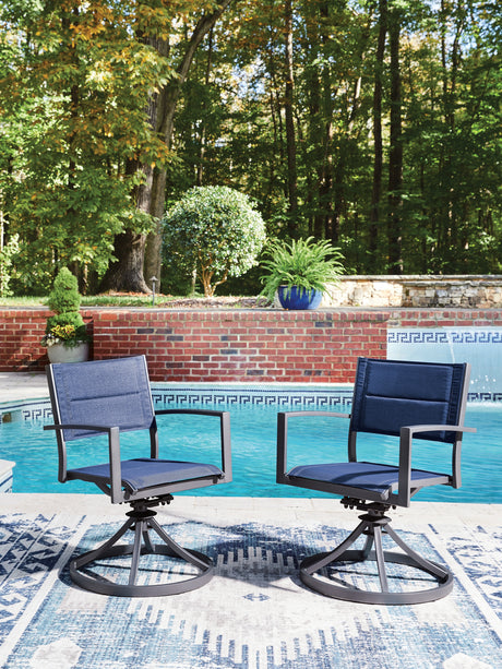 Rocky Creek Blue/Gray Outdoor Sling Swivel Chair (Set of 2) from Ashley - Luna Furniture