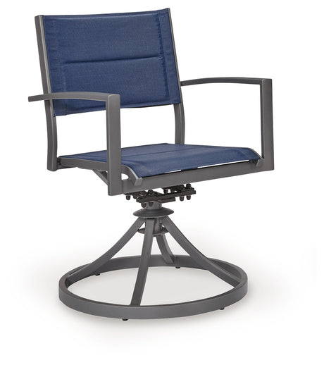 Rocky Creek Blue/Gray Outdoor Sling Swivel Chair (Set of 2) from Ashley - Luna Furniture