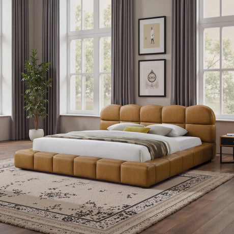 Roswell Brown Luxurious Vegan Leather King Platform Bed from Midinmod - Luna Furniture
