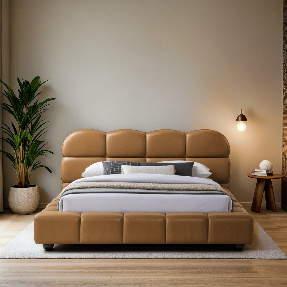 Roswell Brown Vegan Leather Upholstered Queen Platform Bed from Midinmod - Luna Furniture