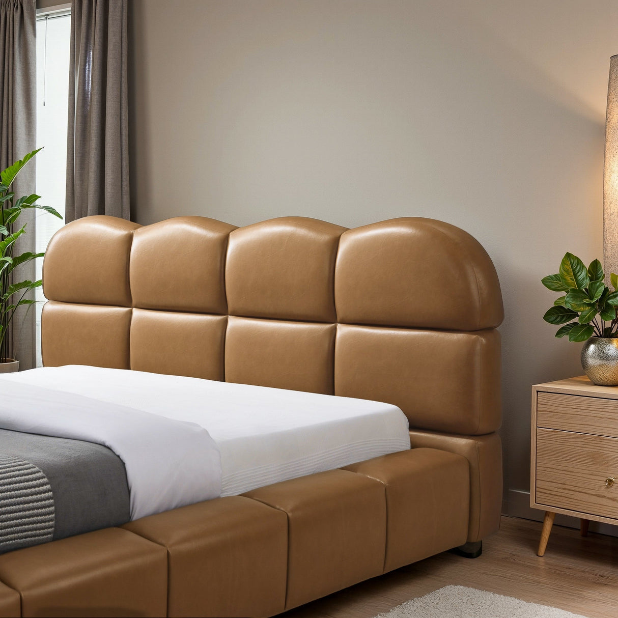 Roswell Brown Vegan Leather Upholstered Queen Platform Bed from Midinmod - Luna Furniture