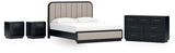 Rowanbeck California King Upholstered Panel Bed with Dresser and 2 Nightstands in Gray/Black from Ashley - Luna Furniture