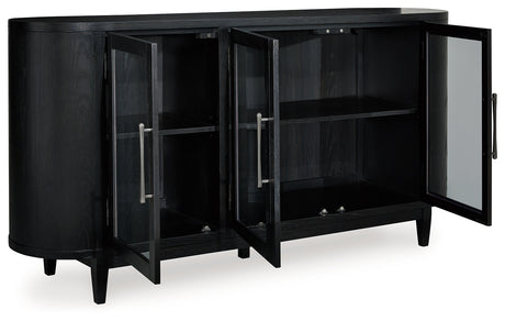 Rowanbeck Dining Table and 6 Chairs with Storage in Black from Ashley - Luna Furniture