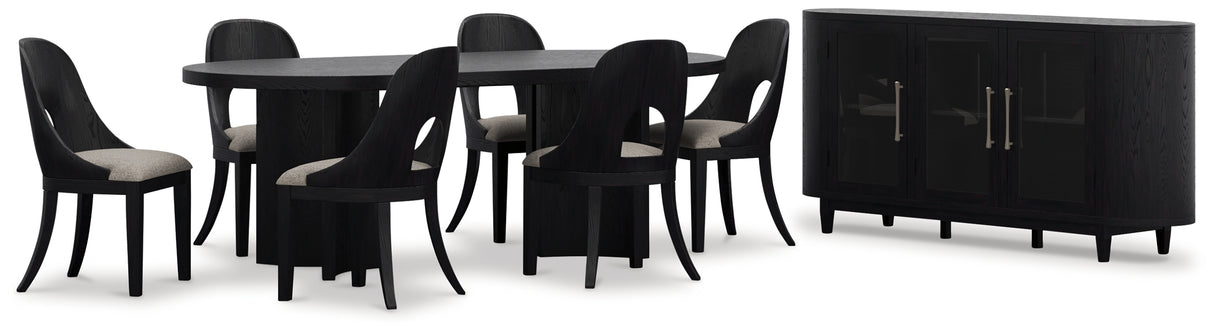 Rowanbeck Dining Table and 6 Chairs with Storage in Black from Ashley Furniture - Luna Furniture