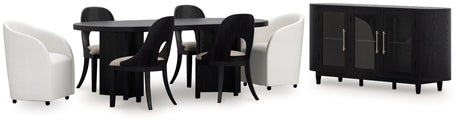 Rowanbeck Dining Table and 6 Chairs with Storage in Black from Ashley - Luna Furniture