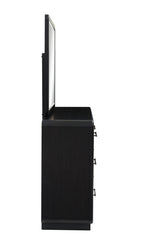 Rowanbeck King Upholstered Panel Bed with Mirrored Dresser and 2 Nightstands in Gray/Black from Ashley - Luna Furniture