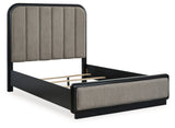 Rowanbeck Gray/Black Queen Upholstered Panel Bed with 2 Nightstands from Ashley - Luna Furniture