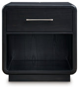 Rowanbeck Gray/Black Queen Upholstered Panel Bed with 2 Nightstands from Ashley - Luna Furniture