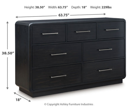 Rowanbeck Queen Upholstered Panel Bed with Dresser and 2 Nightstands in Gray/Black from Ashley - Luna Furniture