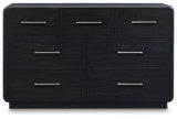 Rowanbeck Queen Upholstered Panel Bed with Dresser in Gray/Black from Ashley - Luna Furniture