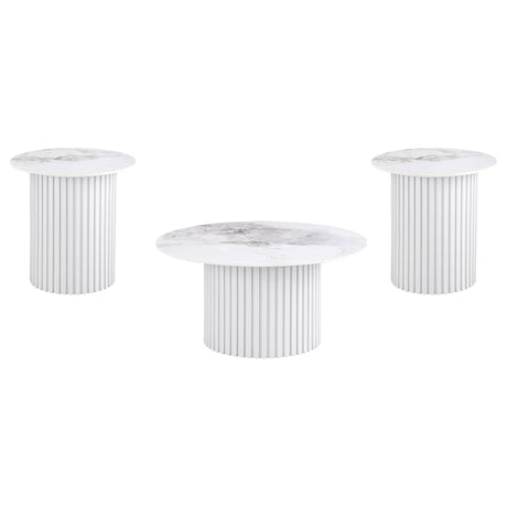 Rowena White 3-Piece Faux Marble Coffee and End Table Set from Coaster - Luna Furniture