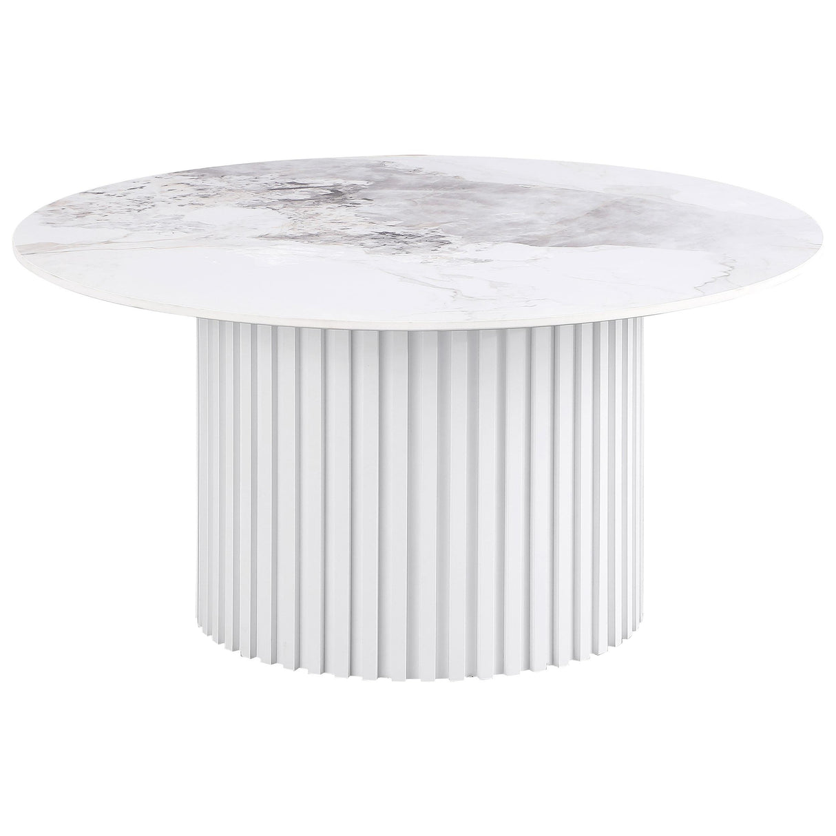 Rowena White Round Faux Marble Top Coffee Table from Coaster - Luna Furniture